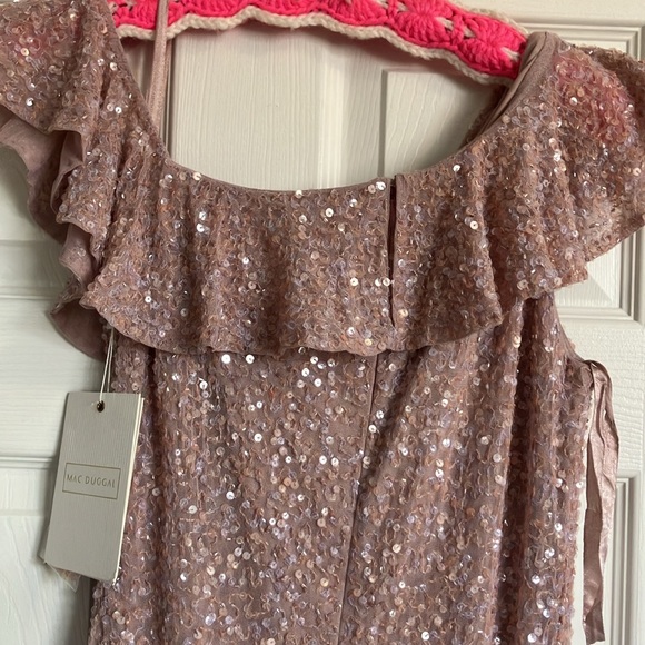 NWT $398 MAC DUGGAL FULLY Sequined Drop Shoulder Trumpet Gown DRESS MOCHA 5611 - Picture 8 of 8